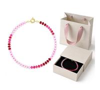 Générique Collier de perles colorées pour femme de 6 mm en cristal naturel arc-en-ciel multicolore avec fermoir doré réglable, coffret cadeau avec boîte et pochette