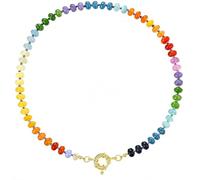 Générique Collier de perles colorées pour femme de 6 mm en cristal naturel arc-en-ciel multicolore avec fermoir doré réglable, coffret cadeau avec boîte et pochette