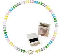 Générique Collier de perles colorées pour femme de 6 mm en cristal naturel arc-en-ciel multicolore avec fermoir doré réglable, coffret cadeau avec boîte et pochette