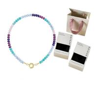 Générique Collier de perles colorées pour femme de 6 mm en cristal naturel arc-en-ciel multicolore avec fermoir doré réglable, coffret cadeau avec boîte et pochette