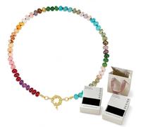 Générique Collier de perles colorées pour femme de 6 mm en cristal naturel arc-en-ciel multicolore avec fermoir doré réglable, coffret cadeau avec boîte et pochette