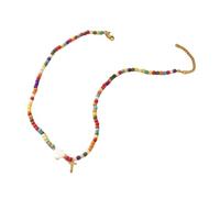 Générique Collier De Perles Colorées pour Femmes avec Pendentif Lettre, Ras Du Cou En Chaîne Bohème Fait À La Main, Bijoux avec Nom Personnalisé, Cadeaux pour Femmes, Adolescentes, Collier Lettre T