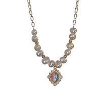 Générique Collier de perles d'eau douce, perles baroques avec association or et perles, longueur réglable, pièce marquante avec pendentif en pierre et détails cristal