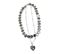 Générique Collier de perles rétro français avec breloque en forme de cœur, bijoux élégants, chaîne de clavicule, accessoire pour femmes, Double fil, bijoux à la mode