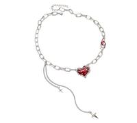 Générique Collier de style punk pour femme, design Hip Hop avec forme de coeur rouge et pompon étoile à quatre branches, parfait pour un usage quotidien, cadeau