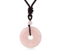 Générique Collier Donut en Cristaux Naturels pour Homme Et Femme|Pendentif Pièce Porte-Bonheur, Cordon Réglable, Ras Du Cou Équilibrant Reiki, Amulette, Bijoux de Yoga, Cadeaux en Quartz Rose