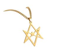 Générique Collier en Acier Inoxydable avec Pendentif Hexagramme Unicursal de Crowley, Thelema, Occultisme (Doré)