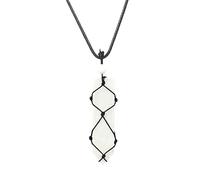 Générique Collier En Cristal Blanc Naturel pour Femme, Pierre De Reiki À Pointe Hexagonale avec Pendentif En Filet Noir Noué À La Main, Colliers, Bijoux, Cadeau