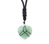 Générique Collier En Cristal De En Aventurine Verte, Fait À La Main, Pendentif En Pierre Précieuse Naturelle Enveloppé De Fil Noir Noué, Bijoux En Pierre Reiki, Cadeaux pour Femmes et Hommes