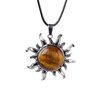 Générique Collier En Cristal De Guérison Pour Femmes Et Hommes, Pendentif Soleil Avec Pierre Précieuse Naturelle Et Cordon De Cire Réglable, Collier Énergétique, Bijoux Cadeau En Pierre Œil De Tigre