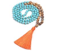 Générique Collier en Cristal Turquoise Naturel de 8 Mm pour Homme Et Femme|Bracelet Mala 108 Perles de Prière Avec Pompon,Amulette de Méditation,Bijoux Cadeaux,Image en Agate