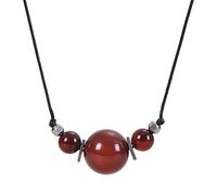 Générique Collier En Cuir pour Homme Avec Pendentif Boule En Perles Collier En Hématite Naturelle pour Homme Chaîne En Cuir Brin Bijoux Faits Main Cadeau Garçon Agate Rouge
