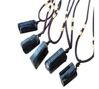 Générique Collier en pierre de noire | Collier en brut avec corde tissée à la main, pendentif de, collier de protection contre le stress naturel nettoyant à énergie négative pour fille et garçon