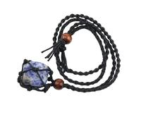 Générique Collier En Pierre Naturelle Sodalite pour Homme et Femme, Pendentif Cage En Corde Tressée Noire, Bijou Bohème Noué Fait Main, Idéal Comme Cadeau
