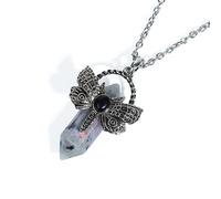 Générique Collier en Pierres Précieuses Hexagonales Pointues en Cristal Naturel, Pendentif en Obsidienne À Pointe De Papillon Avec Chaîne en Argent, Bijou Fantaisie pour Femmes Et Hommes, Labradorite