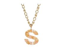 Générique Collier Femme Or Collier avec lettres pour femmes et filles, pendentif de 26 lettres, tempérament populaire, résine transparente, fleur séchée, 26 anglaises, personnalité, (S, One Size)