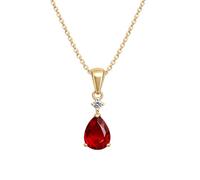 Générique Collier Femme Plaqué Or 18 Carats - Pendentif Goutte 15mm Oxyde de Zirconium Rouge Ru t Blanc - Chaîne Maille Fine 50cm - Bijou Poinçonné Qualité Luxe - Cadeau Anniversaire Noël