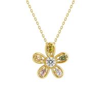 Générique Collier Fleur Femme Plaqué Or 18 Carats - Pendentif 14 mm Sertie d’Oxydes de Zirconium Multicolores - Chaîne 40 cm + 5 cm Réglable - Bijou Élégant et Lumineux