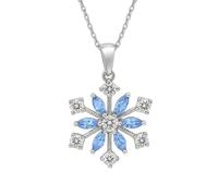 Générique Collier Flocon Femme en Argent 925 Rhodié - Pendentif Neige 18 mm avec Oxydes de Zirconium Bleus & Blancs - Chaîne 42 cm - Bijou Hiver Étincelant