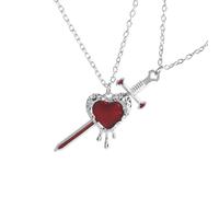 Générique Collier gothique rouge cœur et épée pour couple, pendentif épée, poignard, « Tu es dans mon cœur », collier assorti tendance pour couple, bijoux cadeaux pour amis (#2)