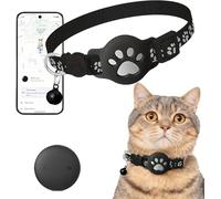 Générique Collier GPS Chat, 2026 Traceur GPS Chat Tracker, sans Carte SIM, sans Abonnement Mensuel, Localisation Temps Réel, Traceur pour Chats (Collier Noir + localisateur Blanc)