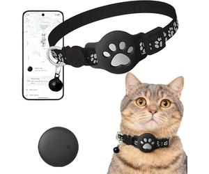 Générique Collier GPS Chat, 2026 Traceur GPS Chat Tracker, sans Carte SIM, sans Abonnement Mensuel, Localisation Temps Réel, Traceur pour Chats (Collier Noir + localisateur Blanc)
