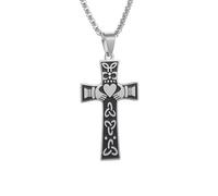 Générique collier homme argent，Nœud celtique Collier cœur Trinity Claddagh Pendentif de croix en nœud irlandais Pendentif hommes Femmes Amulette religieuse Bijoux
