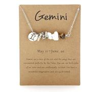 Générique Collier Horoscope pour Femme,Collier en Cristal de Forme Irrégulière,Collier Porte-Bonheur,Amulette,Constellation,Cadeau pour Fille,Anniversaire,Noël,Gémeaux