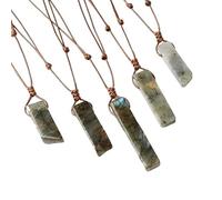 Générique Collier irrégulier plat et long tissé avec pierres d'améthyste, d'agate rouge et d'oeil de tigre - Bijoux en pierres précieuses de sept couleurs(Labradorite(single))
