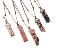 Générique Collier irrégulier plat et long tissé avec pierres d'améthyste, d'agate rouge et d'oeil de tigre - Bijoux en pierres précieuses de sept couleurs(Rosestone(single))