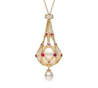 Générique Collier Lavalier en perles et pierres précieuses - Pendentif cage en maille tressée réglable avec perle naturelle et chaîne en acier inoxydable (Gold)