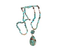 Générique Collier long bohème, pendentif goutte et charme hexagonal en pierre empereur, perles de pierre 86 à 88 cm, collier bohème artisanal