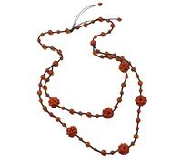 Générique Collier Long En Perles D'Agate Rouge Naturelle, Noué À La Main, Composé De Plusieurs Rangs. Bijou Vintage Idéal Au Quotidien.