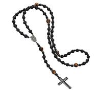 Générique Collier Long Pour Homme En Perles De 8 Mm En Onyx/Lave Noire Naturelle Avec Pendentif Croix. Bijou Religieux, Cadeau D'Anniversaire Pour Homme Et Femme.