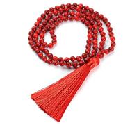 Générique Collier Mala 108 Perles de Prière pour Homme Et Femme|Bracelet de Méditation en Turquoise Rouge de 6 Mm Avec Pompon,Amulette,Bijoux Cadeaux
