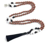 Générique Collier Mala 108 Perles de Prière pour Hommes Et Femmes|Bracelet de Perles Bouddhistes Tibétaines en Bois Naturel de 6 Mm Avec Porte-Bonheur,Amulette Chork,Bijoux Cadeaux Tibétains