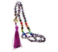 Générique Collier Mala 108 Perles Nouées Pour Homme Et Femme, Long Collier En Pierres Précieuses Naturelles Avec Pendentif Arbre De Vie Et Pompon, Bijoux Spirituels, Pierre Violette, 8 Mm (80 Perles)