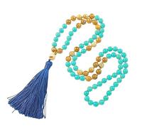 Générique Collier Mala 108 Perles pour Femmes et Hommes,Bracelet En Pierre Turquoise de 8 Mm,Long Collier Avec Pompon Noué À La Main,Bijoux de Prière pour Le Yoga,Cadeaux