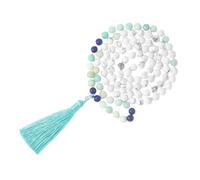 Générique Collier Mala 108 Perles Pour Homme Et Femme, Bracelet En Pierres Précieuses Howlite Et Amazonite, Collier Long Avec Breloque Pompon Noué, Chapelet Pour La Méditation Et Le Yoga