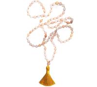 Générique Collier Mala 108 Perles pour Homme et Femme,Bracelet En Quartz Rose Naturel,Long Collier Avec Pompon Noué À La Main,Bijoux Spirituels de Prière,Cadeaux