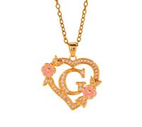 Générique Collier monogrammes floraux uniques, chaîne en laiton avec détail de cœur découpé, bijoux initiaux, romantique, bijoux d ' amour ajourés