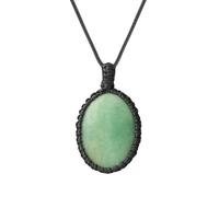 Générique Collier Ovale En Aventurine Verte, Pendentif En Pierre Précieuse, Corde Tressée Faite À La Main, 7 Chakras, Bijoux En Pierres Précieuses pour Hommes et Femmes, Unisexe