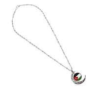 Générique Collier Palestine Drapeau Fin avec Pendentif Lune Ajourée Argentée Accessoire Symbolique Élégant et Raffiné pour Cadeau et Usage Quotidien