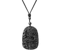Générique Collier Pendentif Amulette Dragon en Obsidienne Naturelle, Breloque Punk Avec Chaîne Réglable, Ras Du Cou en Pierres Précieuses Polies, Cadeau pour Homme Et Femme