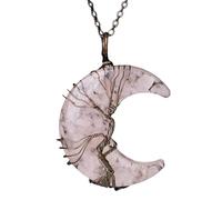 Générique Collier Pendentif Arbre De Vie Enroulé En Fil De Fer Reiki Pendentif Croissant De Lune Cristal Énergétique Bijoux Spirituels Fait Main En Gravier Naturel Collier En Pierre Précieuse