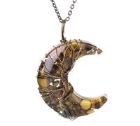 Générique Collier Pendentif Arbre De Vie Enroulé En Fil De Fer Reiki Pendentif Croissant De Lune Cristal Énergétique Bijoux Spirituels Fait Main En Gravier Naturel Collier En Pierre Précieuse