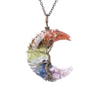 Générique Collier Pendentif Arbre De Vie Enroulé En Fil De Fer Reiki Pendentif Croissant De Lune Énergie Cristal Spirituel Bijoux Fait Main Naturel Gravier Pierre Précieuse Collier Pour Femme 7
