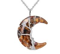 Générique Collier Pendentif Arbre De Vie Enroulé En Fil De Fer Reiki Pendentif Croissant De Lune Énergie Cristal Bijoux Spirituels Fait Main Gravier Naturel Pierre Précieuse Collier Pour Femme