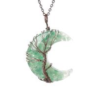 Générique Collier Pendentif Arbre De Vie Enroulé En Fil De Fer Reiki Pendentif Croissant De Lune Énergie Cristal Bijoux Spirituels Fait Main En Gravier Naturel Pierre Précieuse Collier Pour Fem