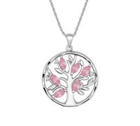 Générique Collier Pendentif Arbre de Vie Femme Argent 925/1000 Rhodié - Zirconium Rose & Blanc - Symbole Famille Amour Nature - Chaîne 42cm Ras-du-cou Hypoallergénique